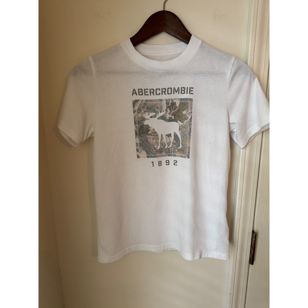 Abercrombie Kids White Moose Camo Graphic Tee Shirt Size 11/12 AJ33-W1T